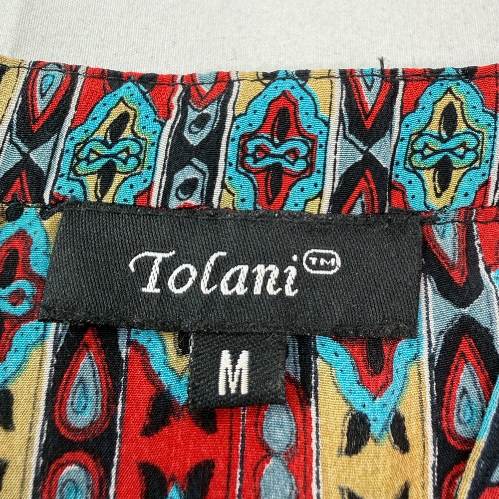 Tolani Lorraine Silk Long Sleeve Blue and Red Patterned Midi Dress Size Medium - Picture 5 of 9
